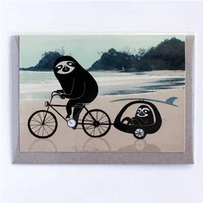 Surfing Sloth Card - Beach Sloth