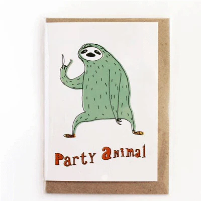 Surfing Sloth Card - Party Animal