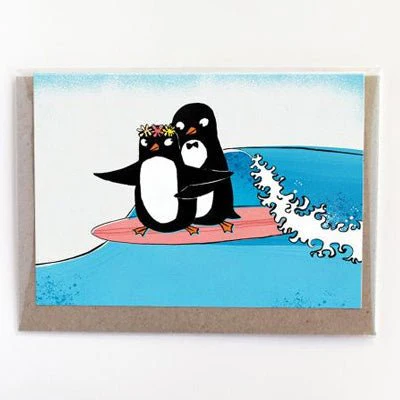 Surfing Sloth Card - Surfing Penguins