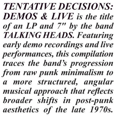 Talking Heads - Tentative Decisions: 1974-1976 (Black 1LP & 7" Vinyl) - Image 2
